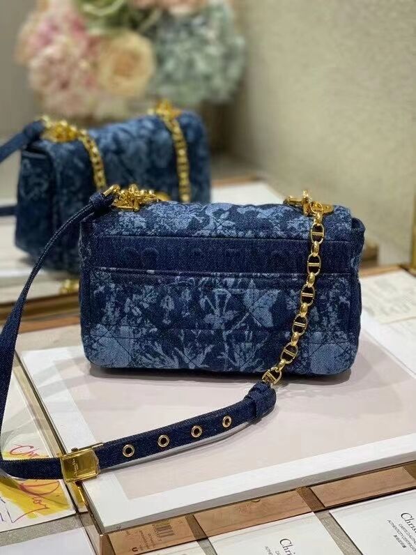 SMALL DIOR CARO BAG Blue Dior Flowers Cannage Denim M9243UJ