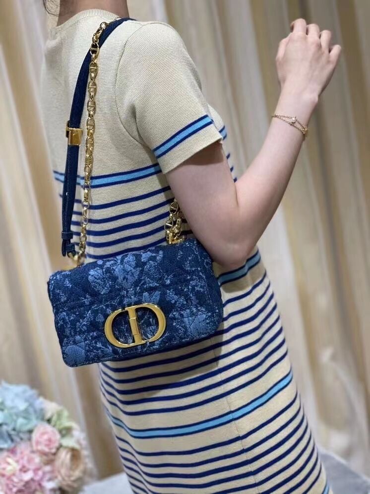 SMALL DIOR CARO BAG Blue Dior Flowers Cannage Denim M9243UJ