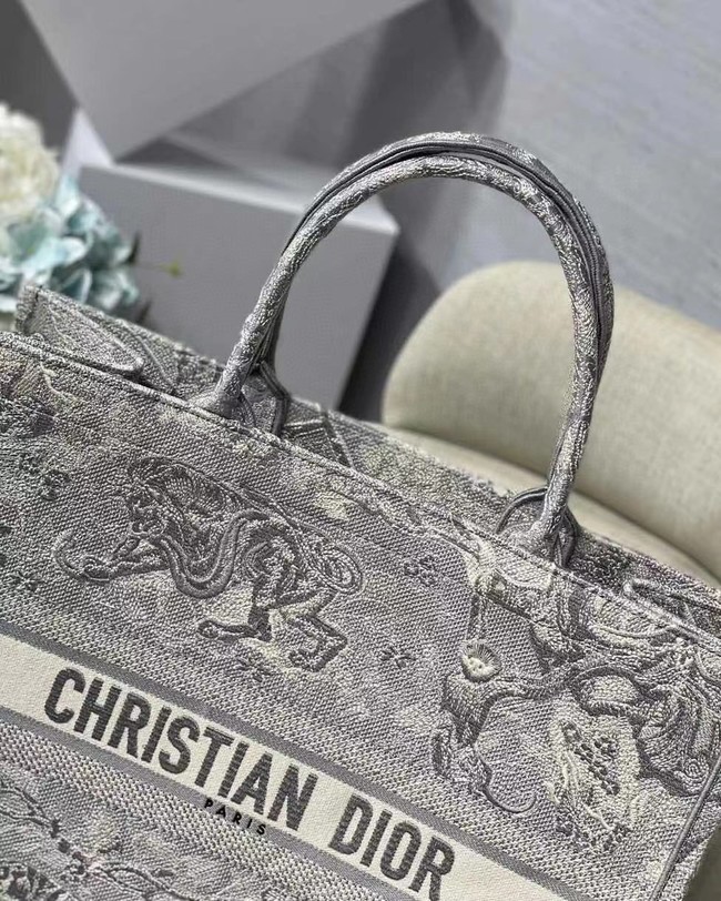 DIOR BOOK TOTE Gray Toile de Jouy Reverse Embroidery M1286ZR