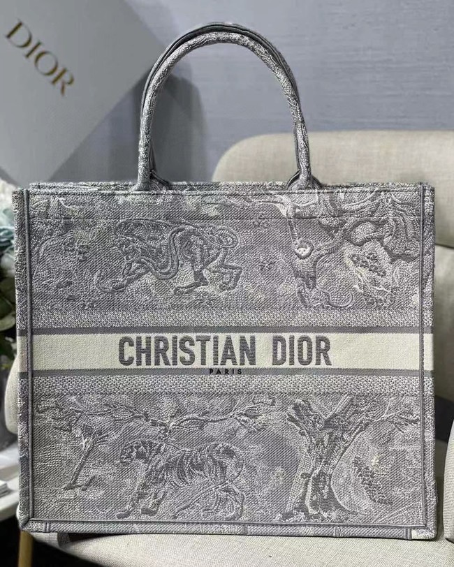 DIOR BOOK TOTE Gray Toile de Jouy Reverse Embroidery M1286ZR