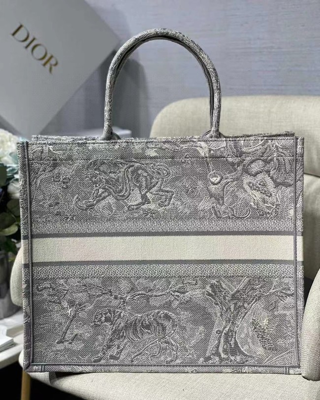 DIOR BOOK TOTE Gray Toile de Jouy Reverse Embroidery M1286ZR