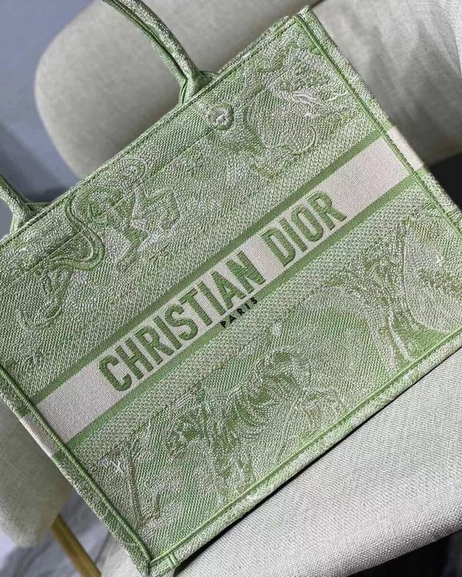 SMALL DIOR BOOK TOTE Lime Toile de Jouy Reverse Embroidery M1296ZR