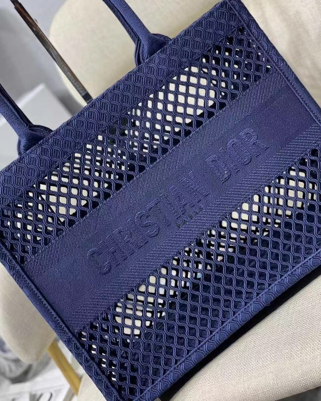 SMALL DIOR BOOK TOTE Blue Mesh Embroidery M1296Z