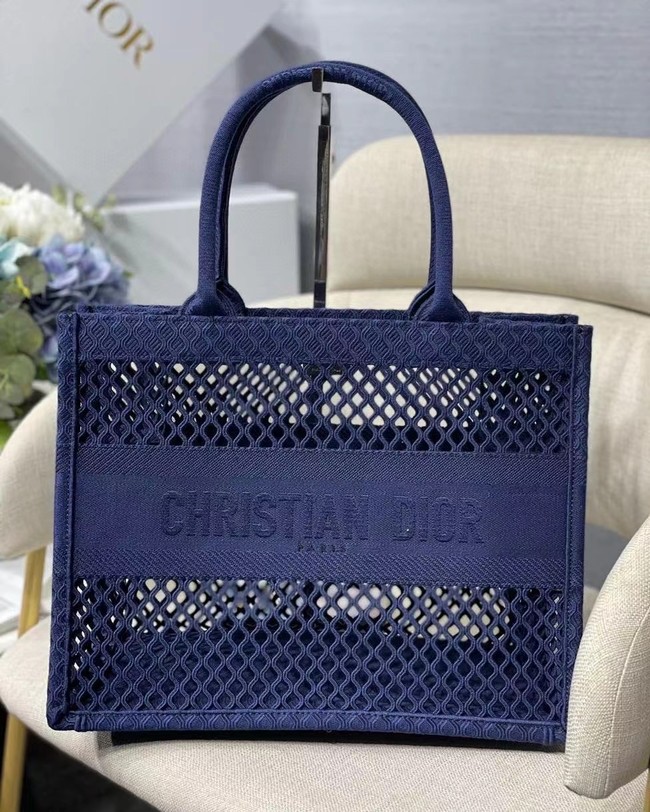 SMALL DIOR BOOK TOTE Blue Mesh Embroidery M1296Z