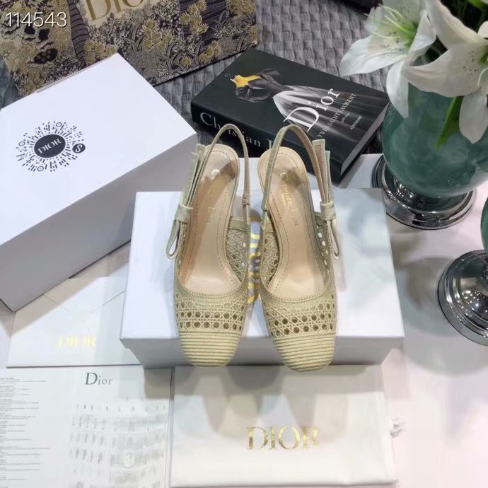 DIOR & MOI SLINGBACK PUMP Cream Mesh Cannage Embroidery KCP890R