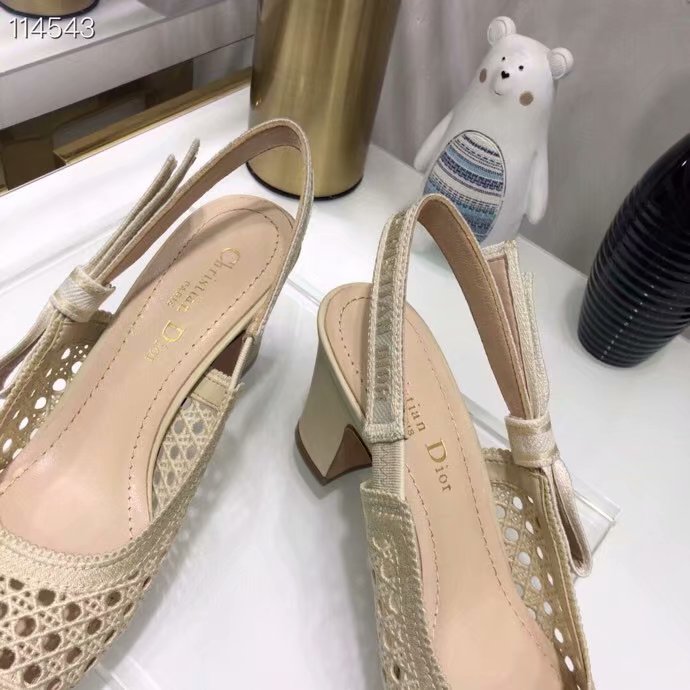 DIOR & MOI SLINGBACK PUMP Cream Mesh Cannage Embroidery KCP890R