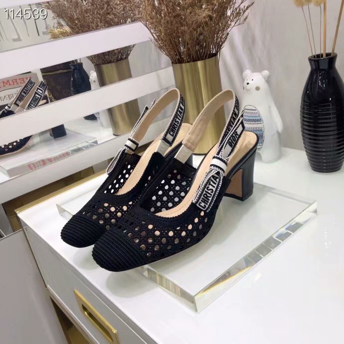 DIOR & MOI SLINGBACK PUMP black Mesh Cannage Embroidery KCP890R