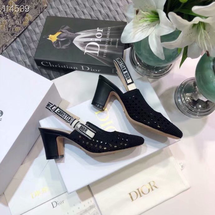 DIOR & MOI SLINGBACK PUMP black Mesh Cannage Embroidery KCP890R