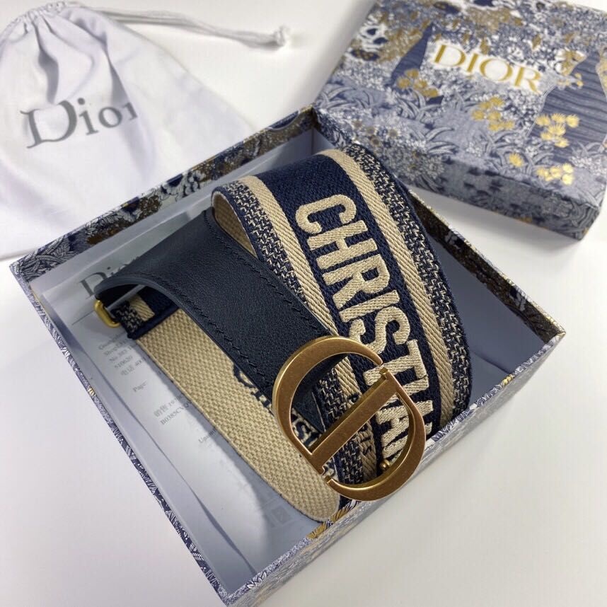 Dior Belt 65 mm Embroidered Canvas M929 Blue & Cream