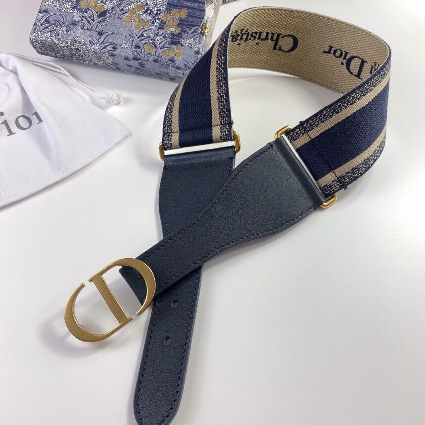 Dior Belt 65 mm Embroidered Canvas M929 Blue & Cream