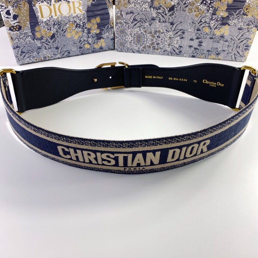 Dior Belt Embroidered Canvas M929 Blue & Cream