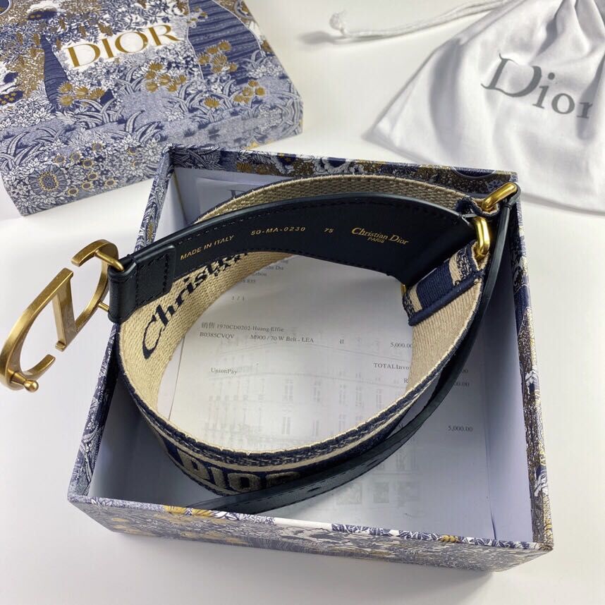 Dior Belt Embroidered Canvas M929 Blue & Cream