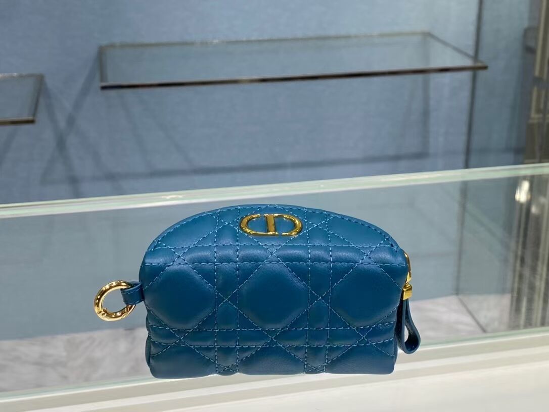 DETACHABLE DIOR CARO HALF-MOON COIN PURSE S5033U BLUE