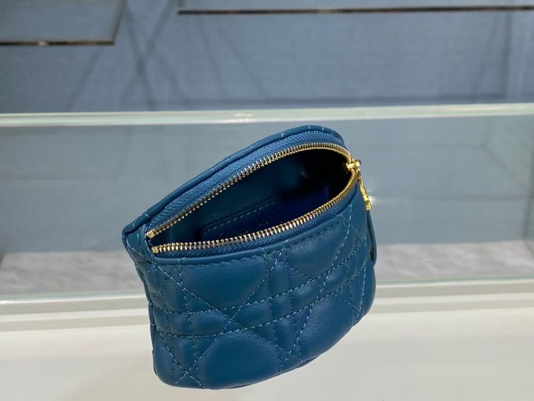 DETACHABLE DIOR CARO HALF-MOON COIN PURSE S5033U BLUE