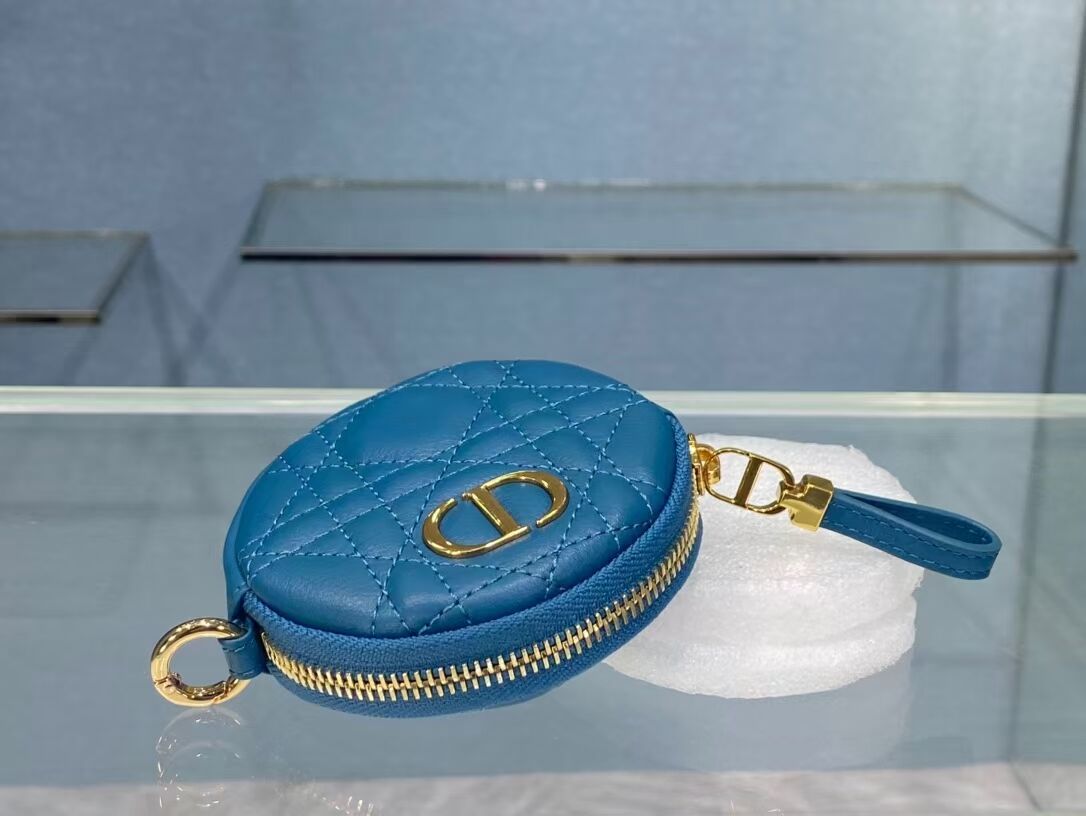 DETACHABLE DIOR CARO ROUND COIN PURSE S5035U BLUE