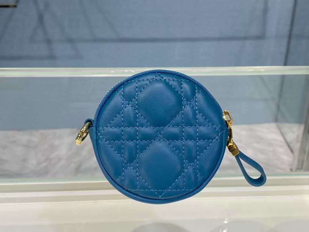 DETACHABLE DIOR CARO ROUND COIN PURSE S5035U BLUE