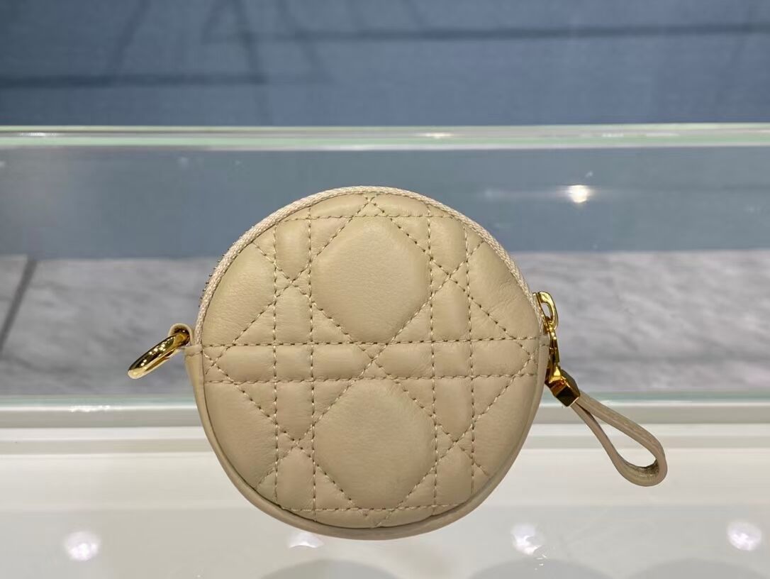 DETACHABLE DIOR CARO ROUND COIN PURSE S5035U Beige