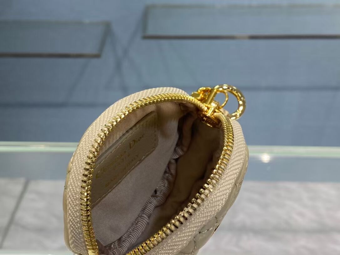 DETACHABLE DIOR CARO ROUND COIN PURSE S5035U Beige