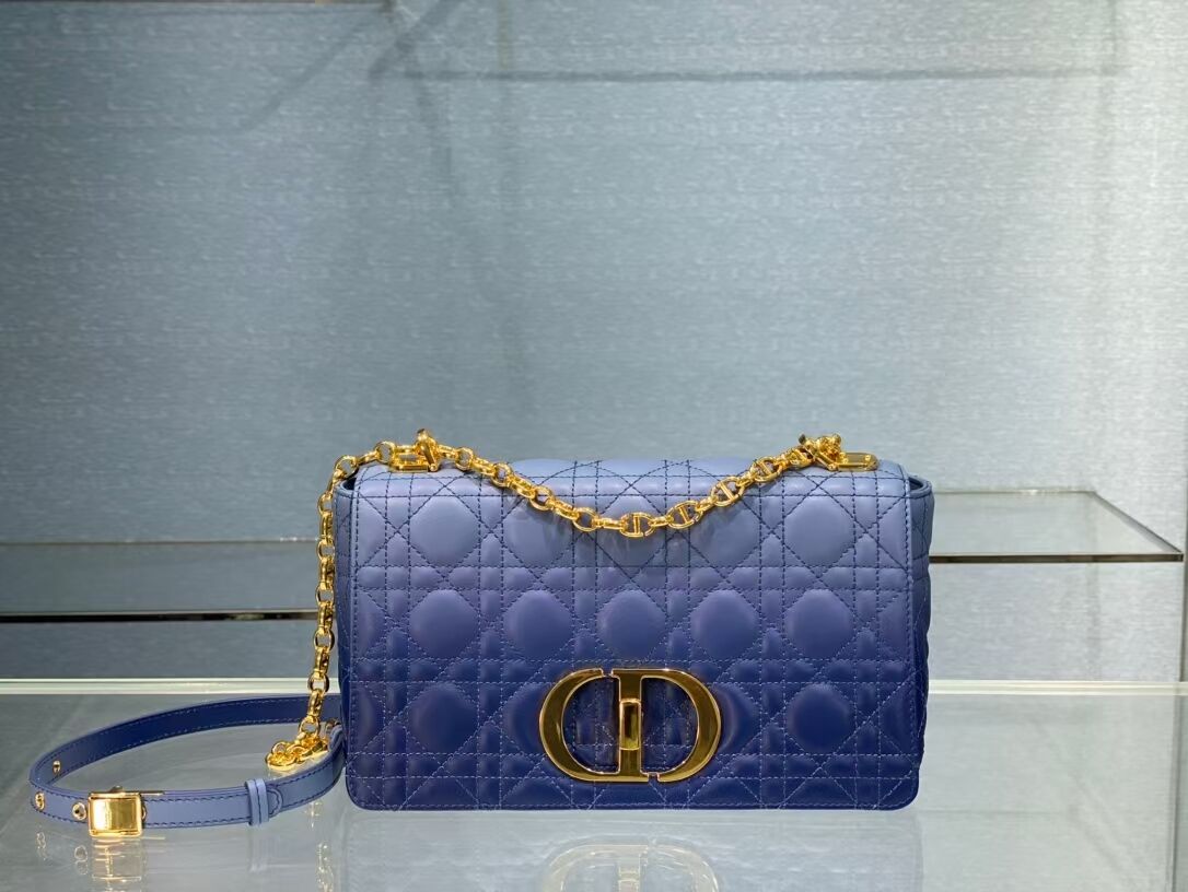 MEDIUM DIOR CARO BAG Soft Cannage Calfskin C8618 blue