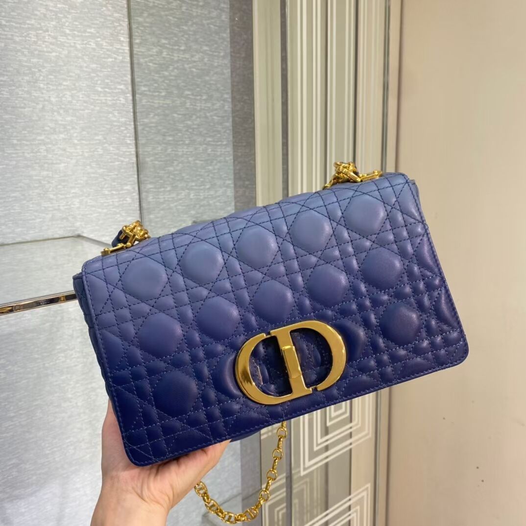 MEDIUM DIOR CARO BAG Soft Cannage Calfskin C8618 blue