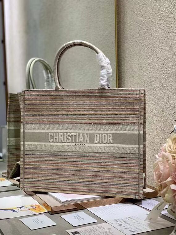 DIOR BOOK TOTE Multicolor Stripes Embroidery Reference M1286