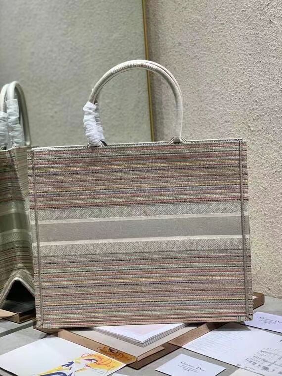 DIOR BOOK TOTE Multicolor Stripes Embroidery Reference M1286