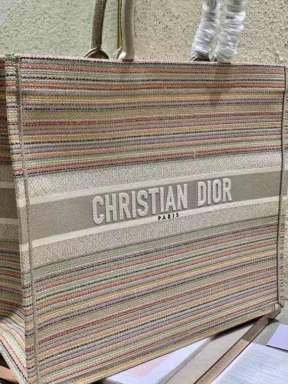 DIOR BOOK TOTE Multicolor Stripes Embroidery Reference M1286