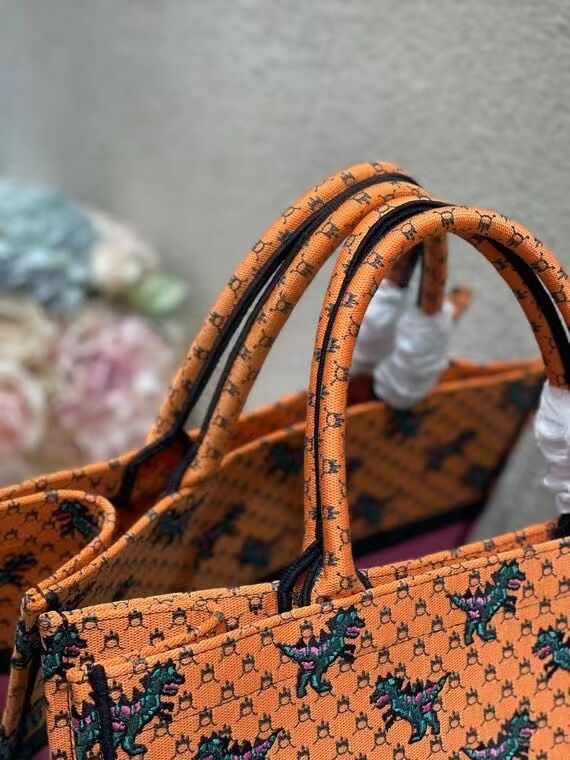 DIOR BOOK TOTE Orange Multicolor Dragon & Fire Embroidery M1286ZR