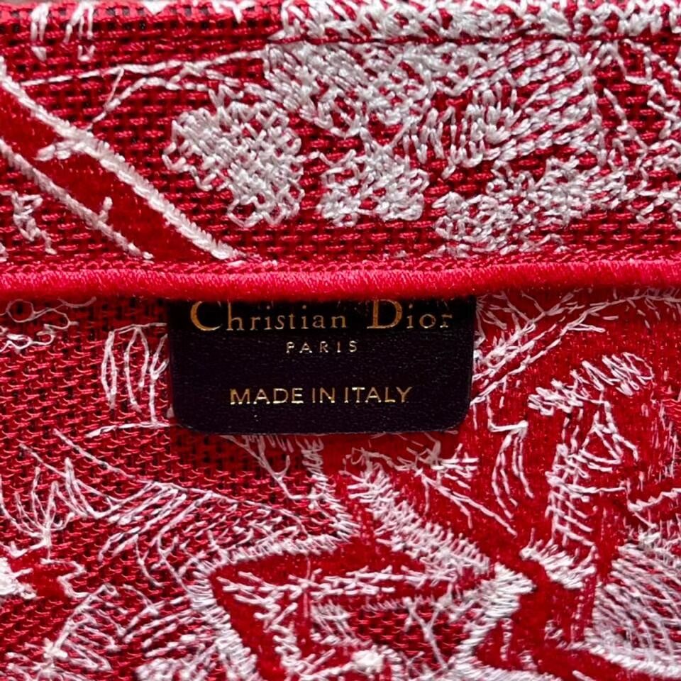 DIOR BOOK TOTE Raspberry Toile de Jouy Reverse Embroidery M1286ZR RED