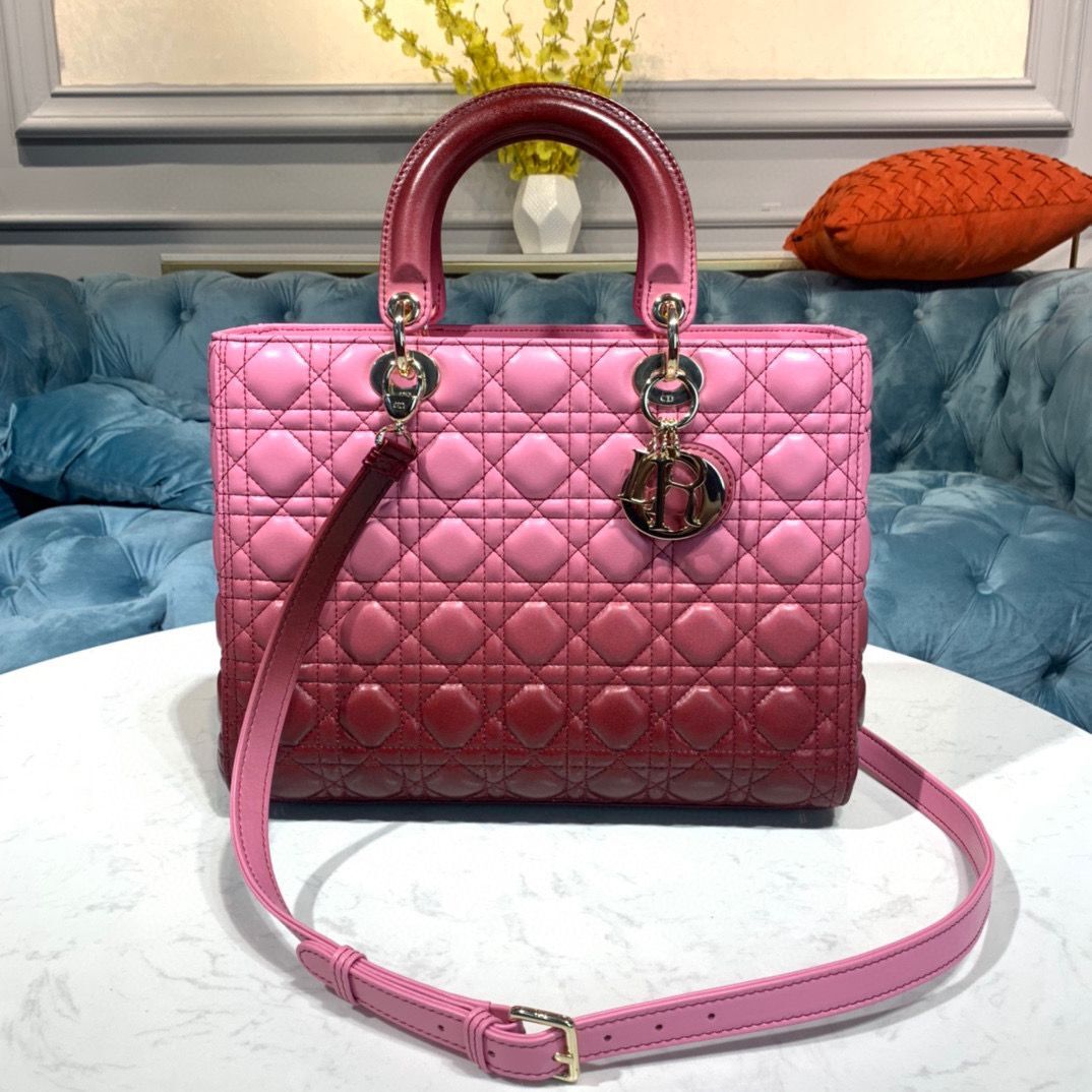 DIOR LADY BAG Pink Gradient Cannage Lambskin M0567 Pink