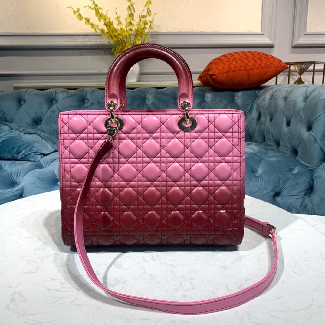 DIOR LADY BAG Pink Gradient Cannage Lambskin M0567 Pink