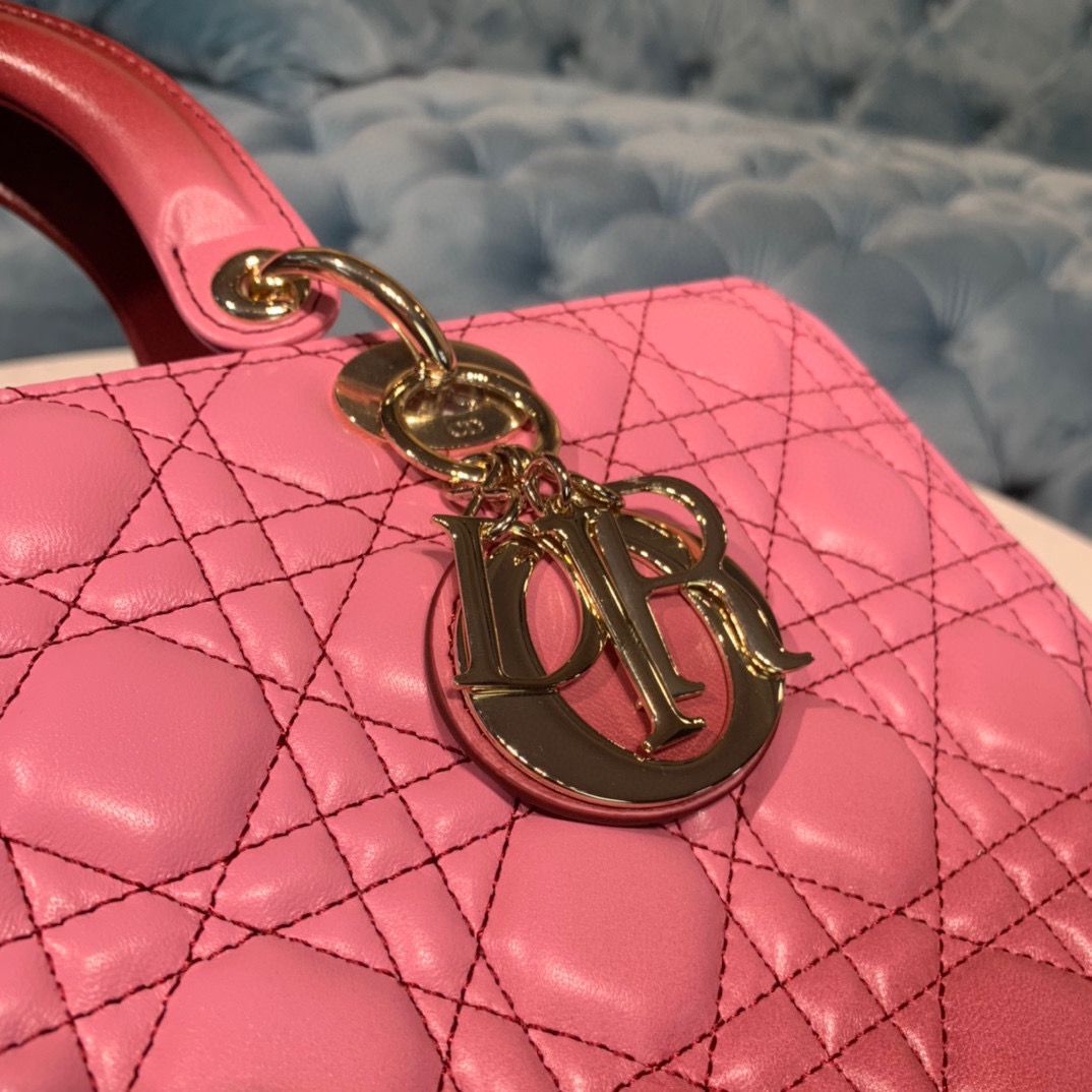 DIOR LADY BAG Pink Gradient Cannage Lambskin M0567 Pink