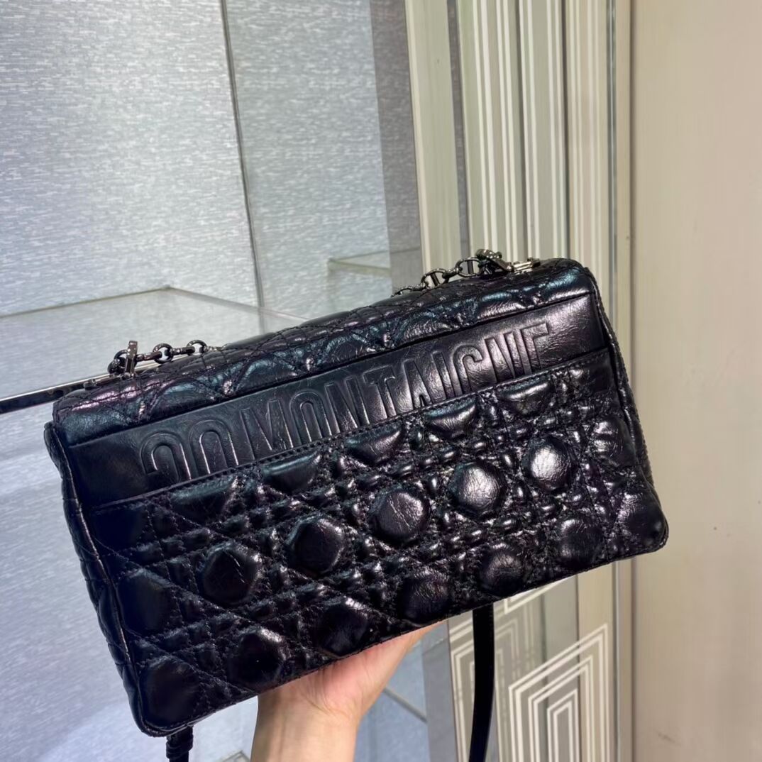 LARGE DIOR CARO BAG Imported wax skin M9243 black