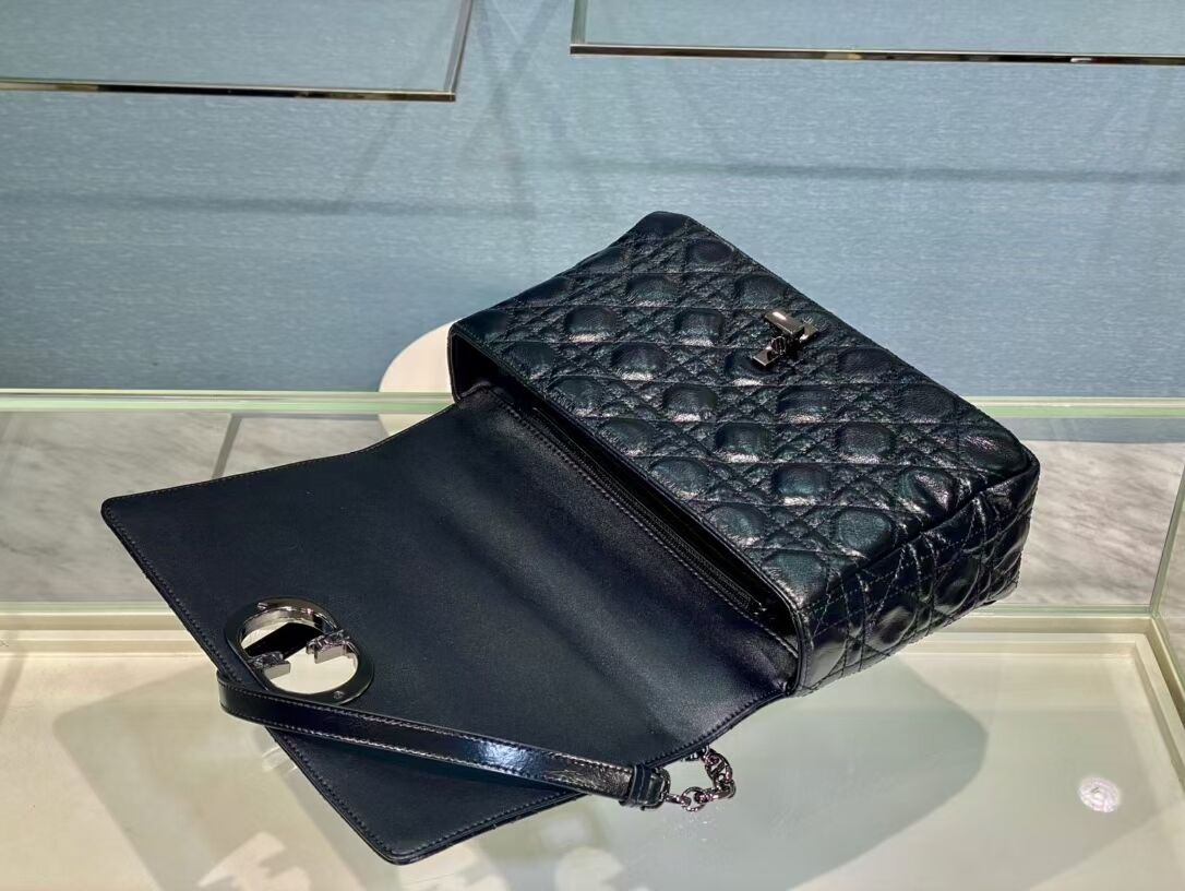 LARGE DIOR CARO BAG Imported wax skin M9243 black