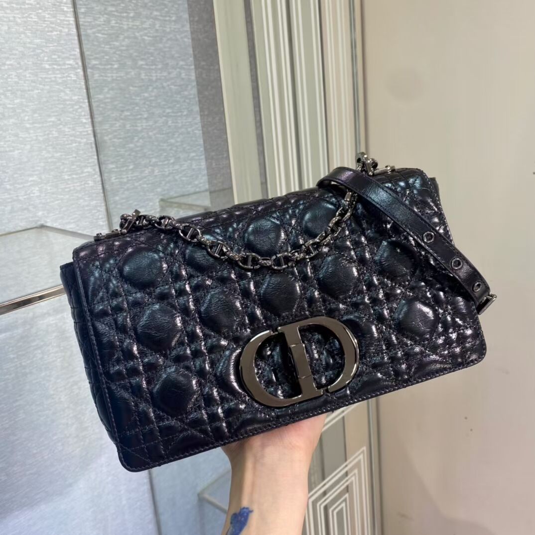 MEDIUM DIOR CARO BAG Imported wax skin M9242 black