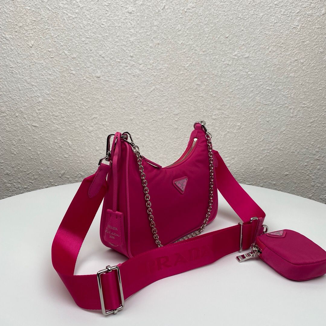 Prada Re-Edition nylon shoulder bag 1BH204 Dark pink