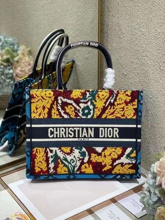 SMALL DIOR BOOK TOTE Blue Multicolor Dior Paisley Embroidery M1296ZJ