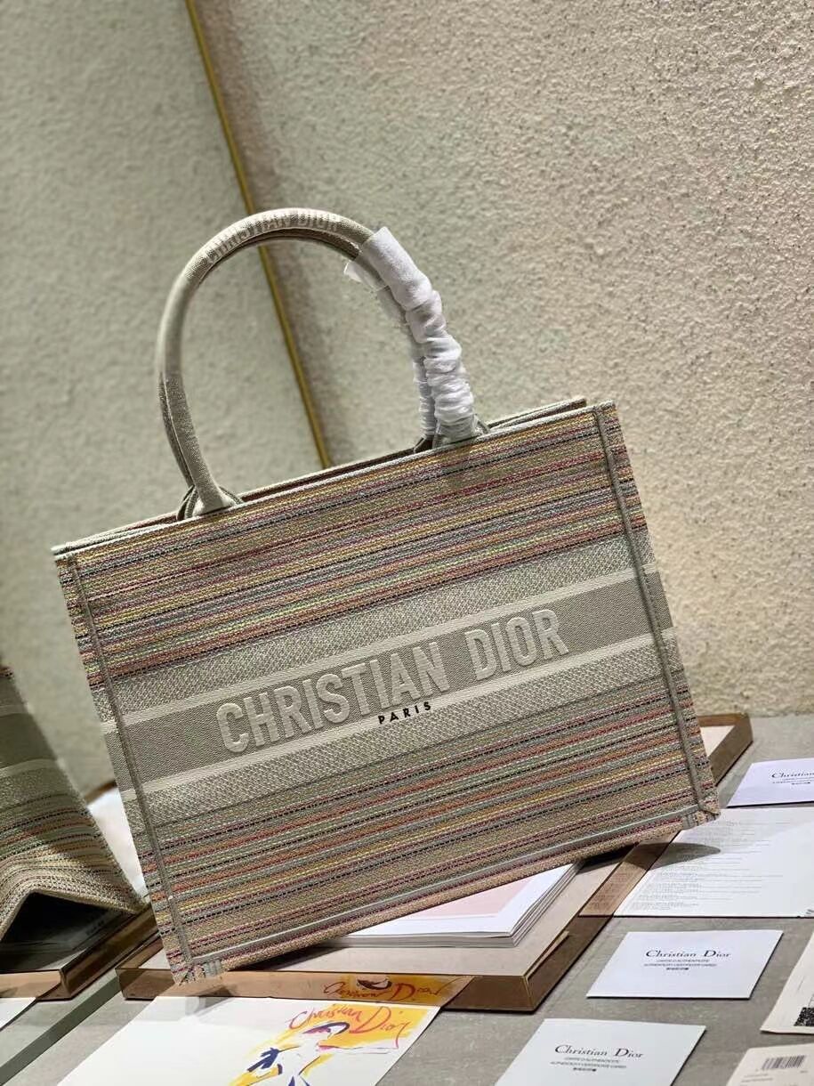 SMALL DIOR BOOK TOTE Multicolor Stripes Embroidery M1296ZRF