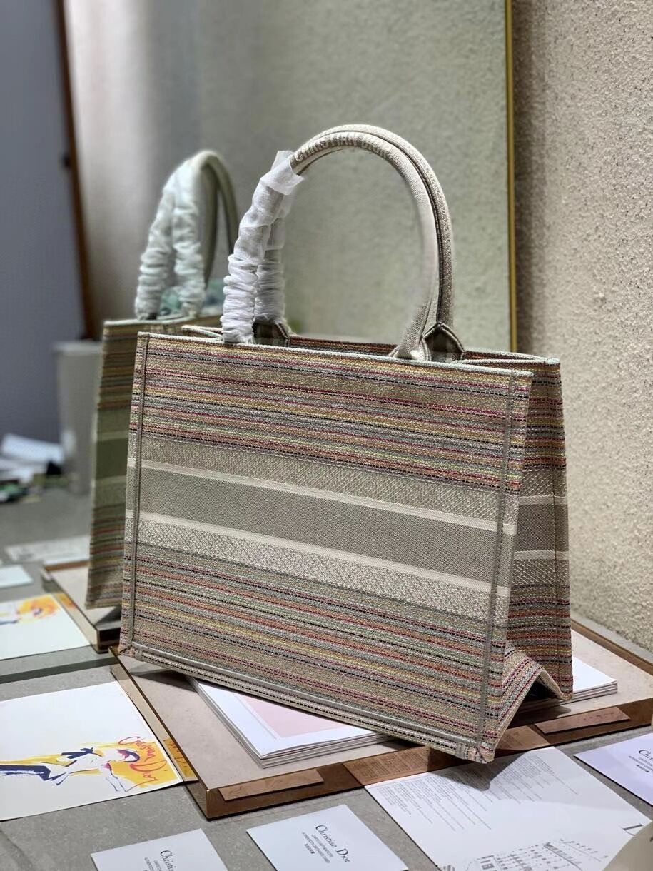 SMALL DIOR BOOK TOTE Multicolor Stripes Embroidery M1296ZRF