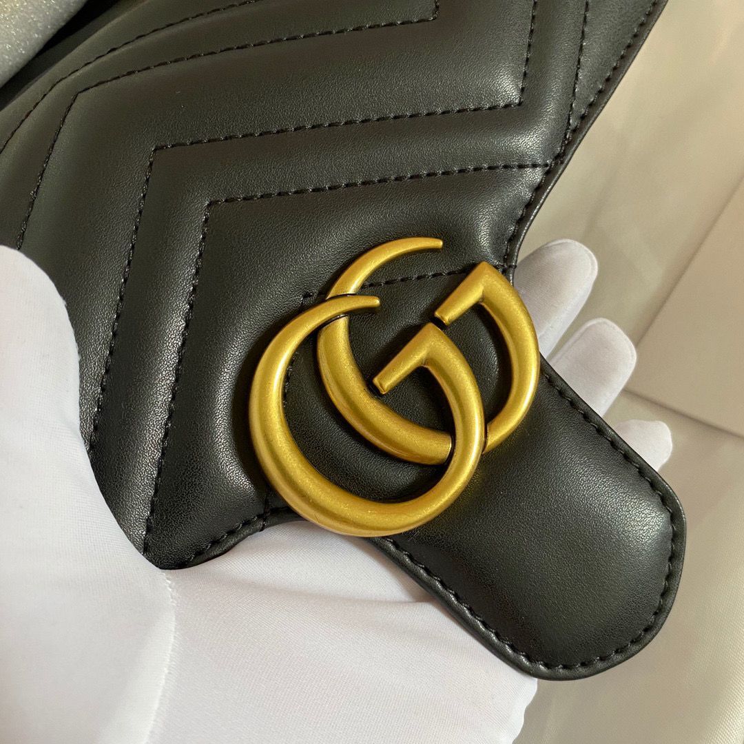 Gucci GG Marmont Original Leather matelasse shoulder bag 443497 Black