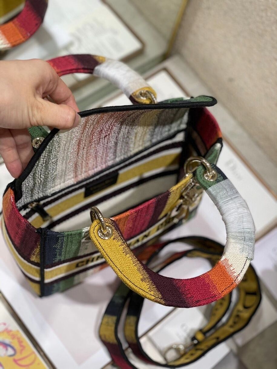 MEDIUM LADY D-LITE BAG Multicolor D-Stripes Embroidery M0565ORFQ