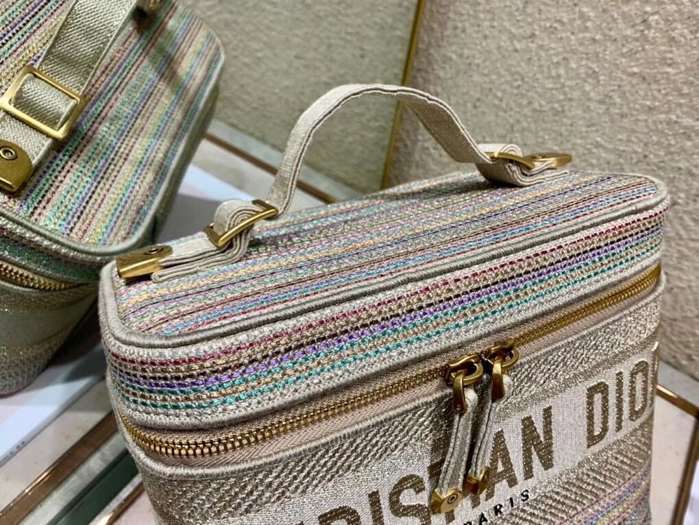 SMALL DIORTRAVEL VANITY CASE Multicolor Striped Embroidery S5489C