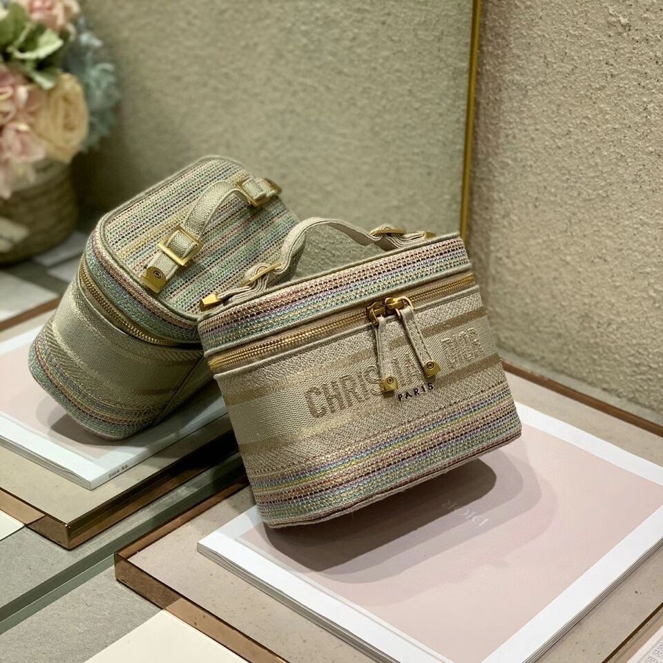 SMALL DIORTRAVEL VANITY CASE Multicolor Striped Embroidery S5489C