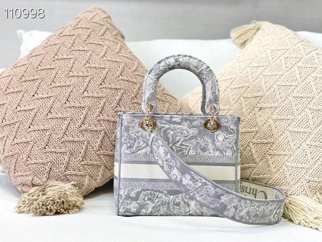 DIOR  MEDIUM LADY D-LITE BAG Gray Toile de Jouy Reverse Embroidery M0565OR