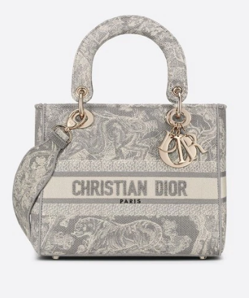 DIOR MEDIUM LADY D-LITE BAG Gray Toile de Jouy Reverse Embroidery M0565OR