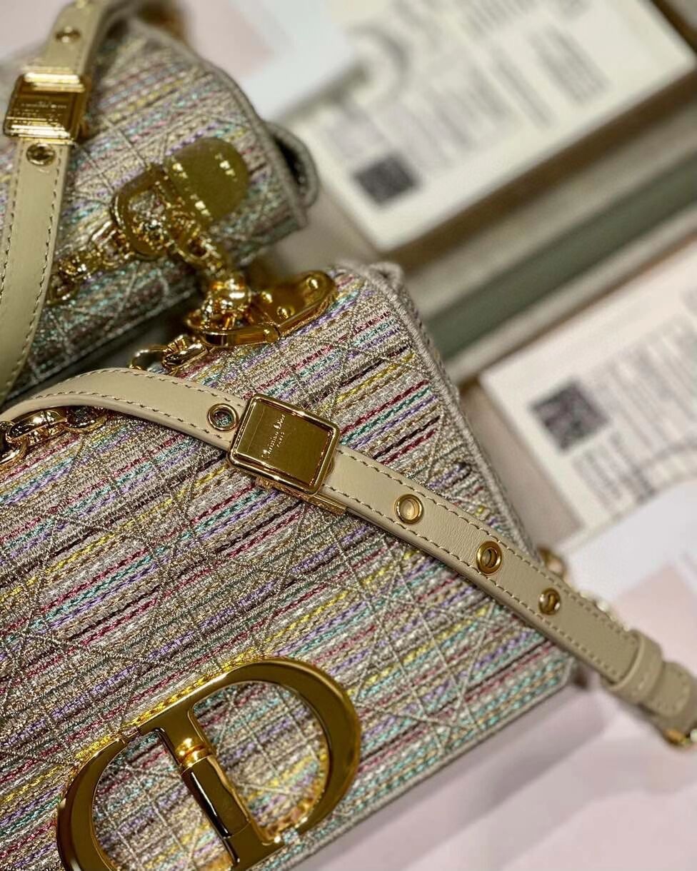 SMALL DIOR CARO BAG Multicolor Striped Embroidery M9241