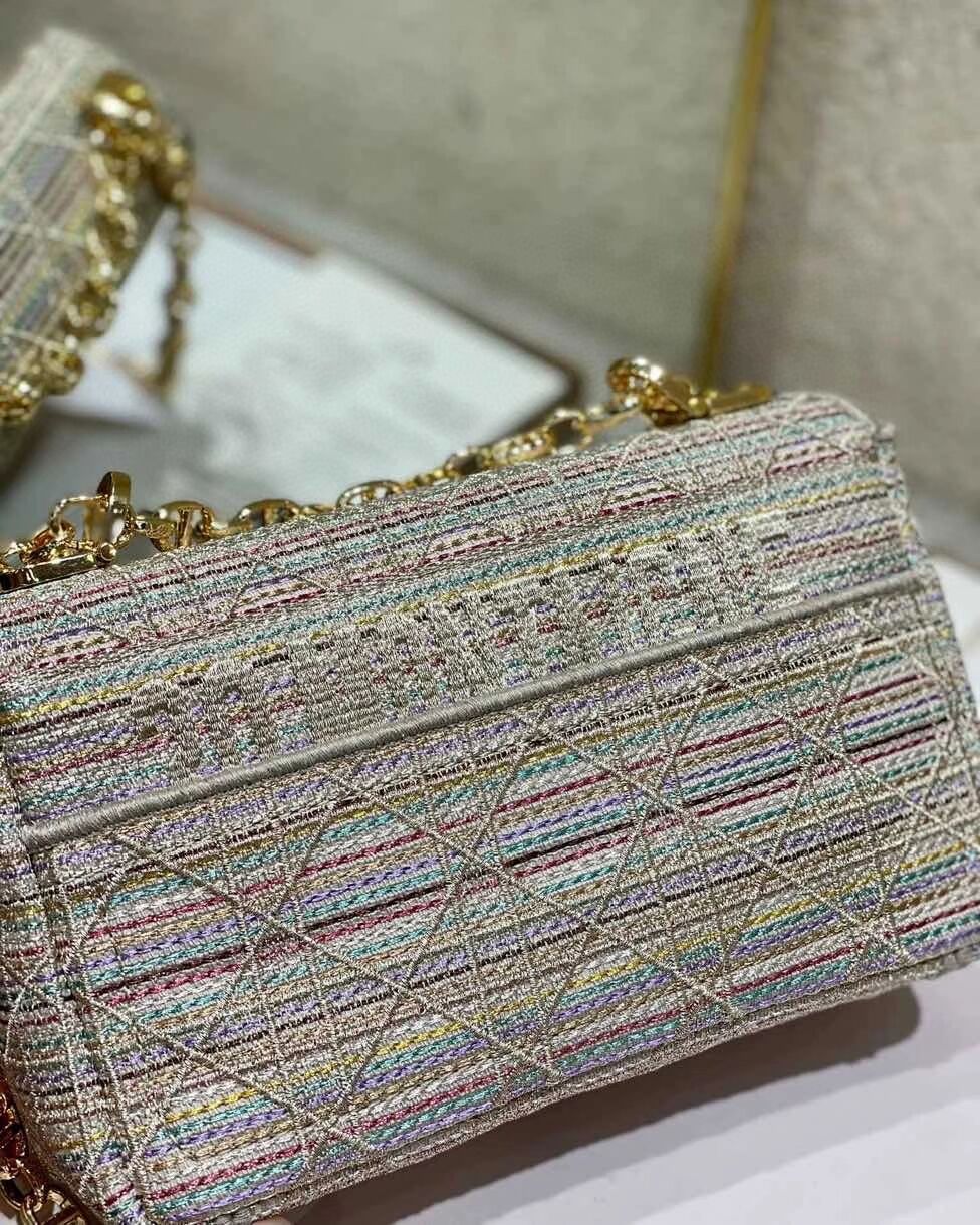 SMALL DIOR CARO BAG Multicolor Striped Embroidery M9241