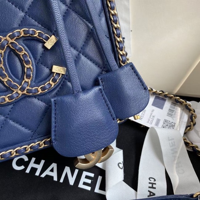Chanel Lambskin Crystal Calfskin & Gold-Tone Metal Cosmetic Bag 8817 dark blue 