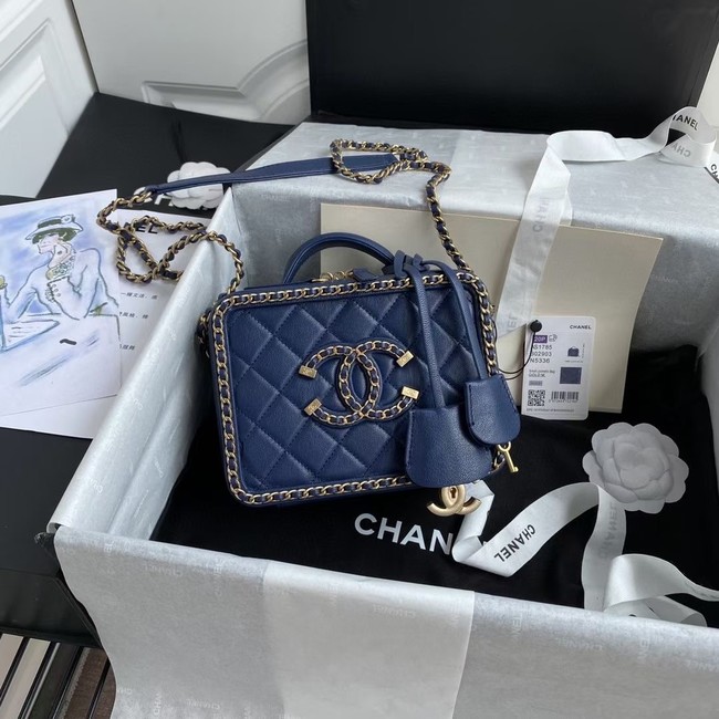 Chanel Lambskin Crystal Calfskin & Gold-Tone Metal Cosmetic Bag 8817 dark blue