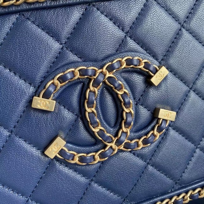 Chanel Lambskin Crystal Calfskin & Gold-Tone Metal Cosmetic Bag 8817 dark blue 